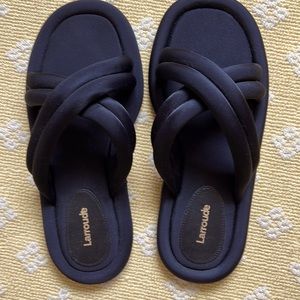 COPY - Larroude Cali Flat Mule in Black Lycra.  Size 7.5.